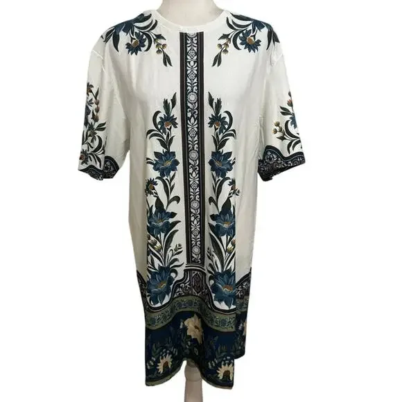 Farm Rio Brazil blue botanical floral t-shirt dress M cottagecore vacation (M) - Picture 2 of 9